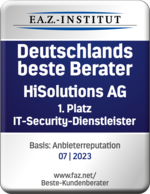 HiSolutions wird 2023 von der F.A.Z. als Bester Berater in der Kategorie IT Security Dienstleister ausgezeichnet